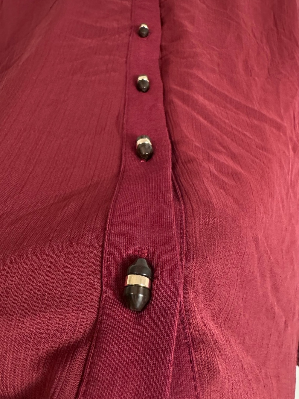 Soft Surroundings Wine-Red Mandarin Collar Button-Down Blouse - Picture 6 of 9